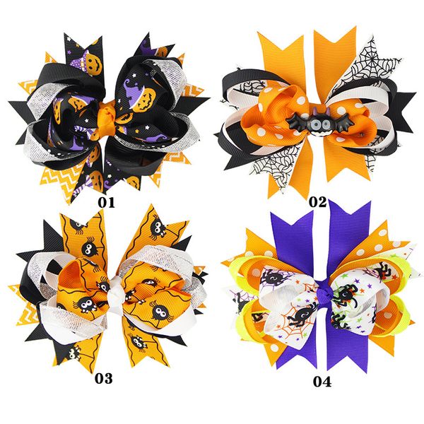 

halloween bow clip three-dimensional multi-layer dovetail bow children's hair ornaments barrettes hair accessories beauty girl, Slivery;white