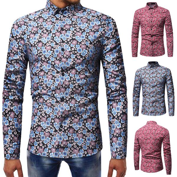 

2019 new summer fashion men blouse men's casual slim long sleeve printed shirt males social shirts, White;black
