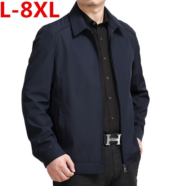 

large size 8xl 7xl 6xl 5xl breathable mens jackets casual cozy male jacket turn-down collar solid spring and autumn jackets man, Black;brown