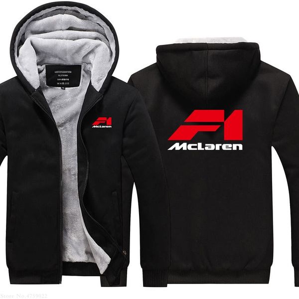 

winter hoodies men fashion men mclaren sweatshirt tracksuits zipper thickening coat winter male hooded jacket, Black