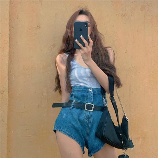 

all match sashes casual women denim shorts crimping high waist slim summer jeans shorts with bel feminino chic ladies bottom set, White