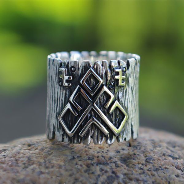 

eyhimd amulet rozhanitsa rune wide bands magic pagan silver 316l stainless steel ring talisman jewelry, Golden;silver