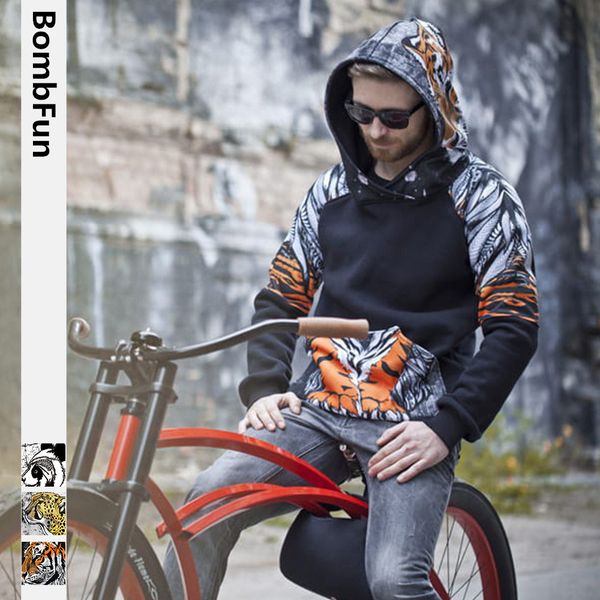 

bombfun men hoodies animal 3d sweatshirts men hoodie tiger leopard print hooded couple tracksuits women hoodies high quality, Black