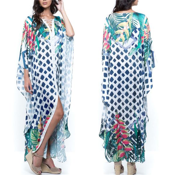 

women's swimwear 2021 quick-drying bikini cover-ups bohemian geometric printed summer beach dress green cotton tunic women cover up q99, White;black