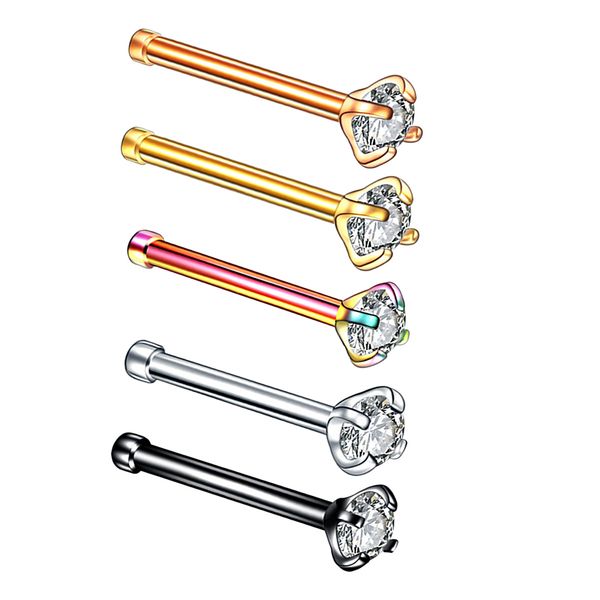 

5pcs nose rings bars studs pin claer rhinestone 20g 316l stainless steel piercing jewelry, Slivery;golden