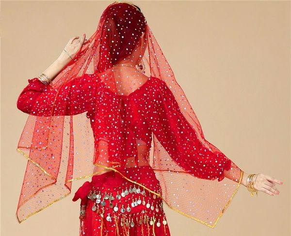 

women belly dance carf gold coins+bright spot veil girls belly dance head carf accessories, Black;red