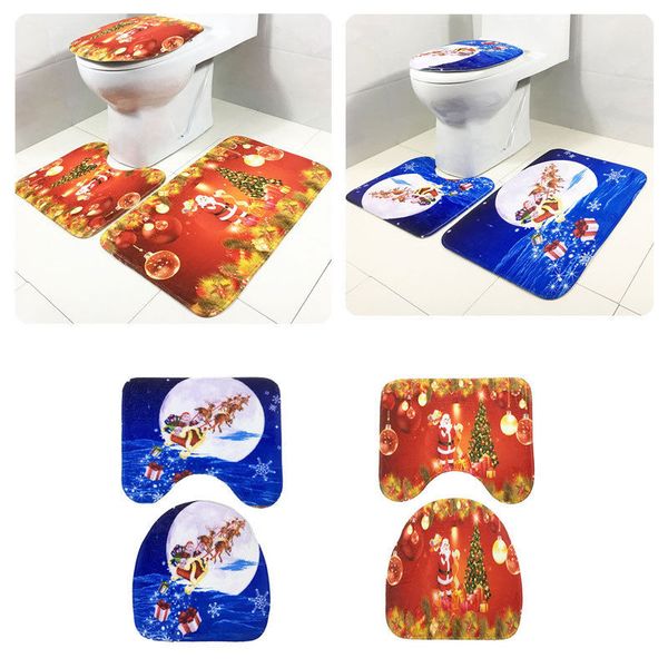 

christmas 3 pieces toilet bath mat sets bathroom carpets pedestal lid cover floor rug