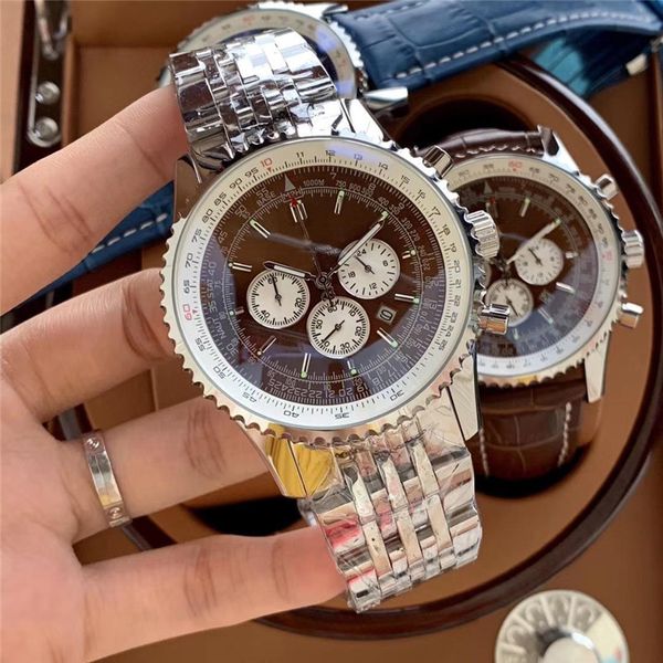

fashion luxury mens designer watches 45mm japan quartz movement wristwatches 316 stainless steel orologio di lusso, Slivery;brown