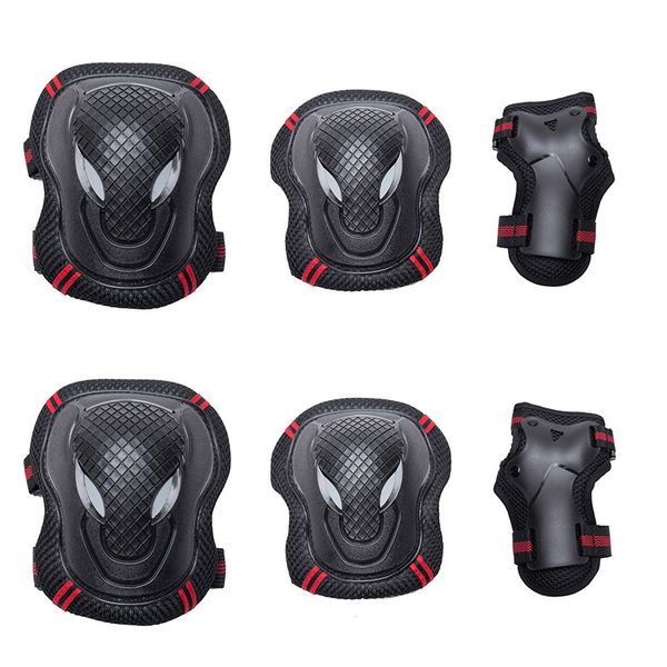 

6pcs/set skating protective gear set sports knee wrist protector bicycle skateboard ice skate roller elbow pads for adults kids, Black;gray