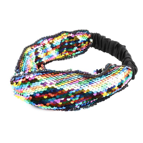 

headband women double-sided flip mermaid sequin hair band ladies elastic headband fashion hair accessories, Black;brown
