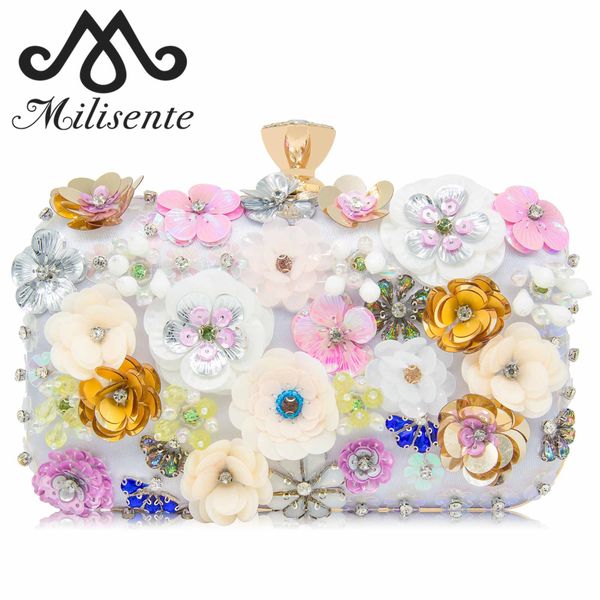 

milisente luxury ladies handbags designer unique crystal hasp sequins flower shoulder bags for women 2019 elegant wedding clutch d19011504