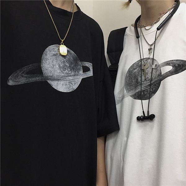 

vintage planet t-shirt summer men women harajuku t shirt short sleeve streetwear ulzzang korean clothes tshirt graphic tee, White;black
