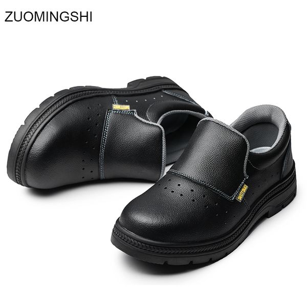

men steel toe steel middle sole bot safety work boots antiskid shoes leather work shoes, Black