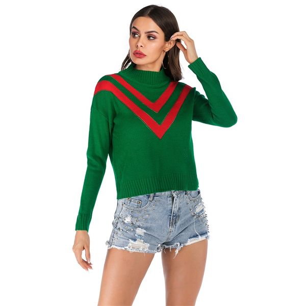

stripe splicing soft sweater women autumn winter sweater casual long sleeve pullovers contrast color o-neck knitted, White;black