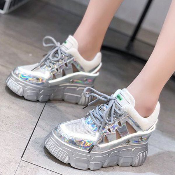 

women platform sandals chunky shoes designers fashion woman 8cm high heels wedges sandal beach silver lace up casual shoes, Black