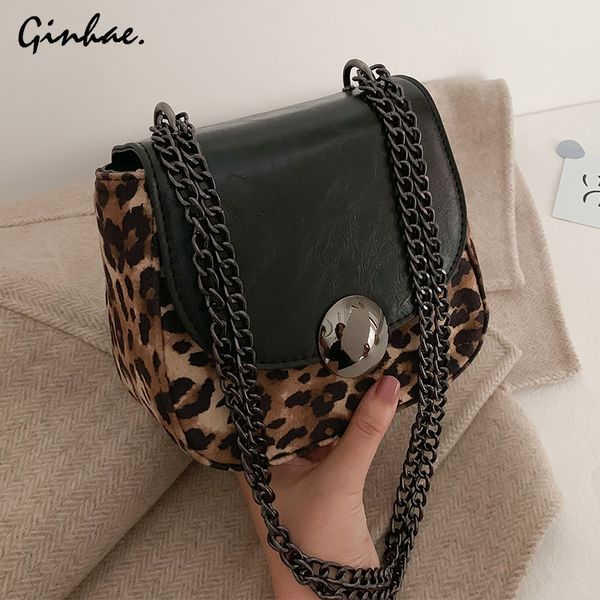 

fashion ladies leopard suede flap bag designer pu leather patchwork handbag women elegant chain saddle bag luxury shoulder