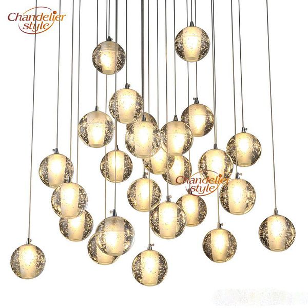 LED Cristal Bola de Vidro Pingente Lâmpadas Meteori Chuva Luz de Chuva Meteoric Stair Bar DropLight Chandelier Iluminação