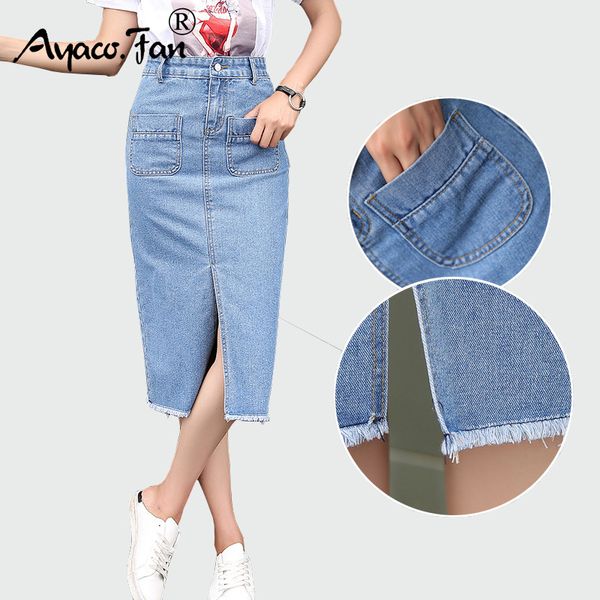 

new 2019 spring summer package hip skirt slit jeans skirts women step denim skirt slim female lady waist skirts long skirts, Black;gray