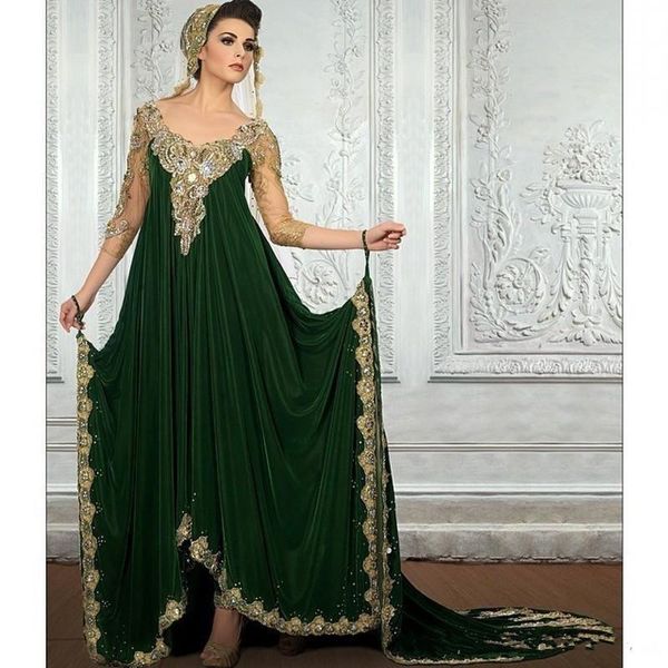 

2019 new decoration dubai kaftan prom dress velour saudi arabic gown gorgeous green sweep train middle east evening dress vestido de festa, Black;red