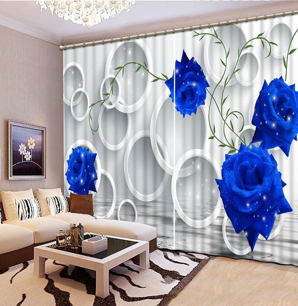 

european style 3d curtain custom p 3d blue rose circle living room office l home decorative curtain modern window