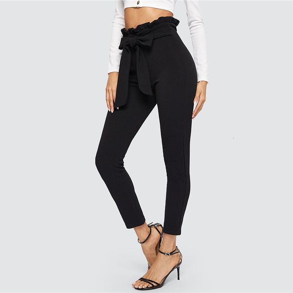 

дизайнер sweatpants женщины брюки черные элегантные брюки женщины paperbag талии узкие брюки пояса lady capris работы высокая талия женские, Black;white