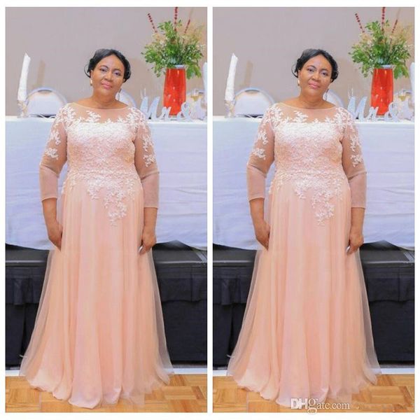 

plus size pearl pink lace mother of the bride dresses 2019 3/4 long sleeve tulle sheer wedding guest dress evening gowns m99, Black;red