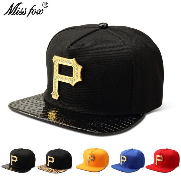 

missfox hip hop gold p letter men hat crystal paved hip hop caps flat brim crocodile pattern black mens caps, Blue;gray