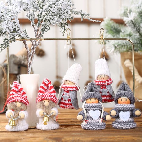 

2pcs knitted wooden christmas doll pendant xmas tree hanging drop ornament christmas tree decorations adornos de navidad kerst