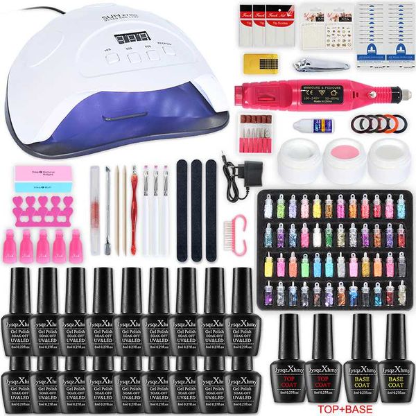 

nail set lamp dryer with18/12pcs nail gel polish kit soak manicure tools set electric drill tools nails art decorations