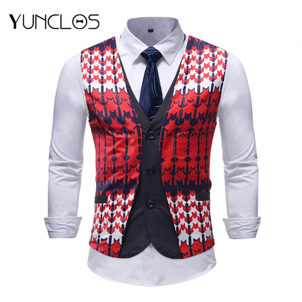 

размер yunclos eu факер 2 шт мужские жилетки жилеты slim fit printed мужчины жилет венчания партии coletes chaleco hombre, Black;white