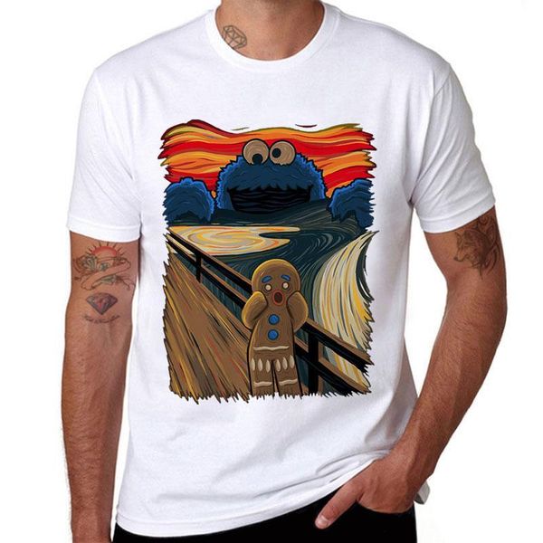 

funny cookie monster printed cotton men t shirt short sleeve casual t-shirts cookie muncher tees cool trend newest, White;black