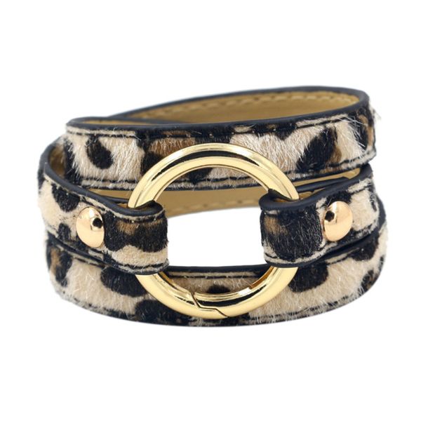 

leopard print big round circle multilayer leather bracelets women fashion girl bangle female jewelry new design geometric light, Golden;silver