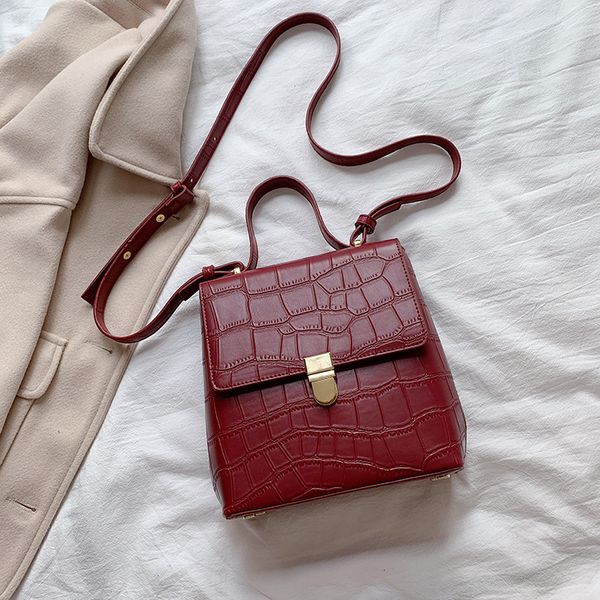 

2020 fashion solid color simple totes lady shoulder messenger handbags mini stone pattern pu leather crossbody bags for women