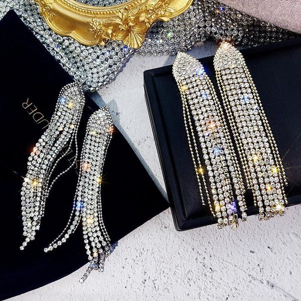 

s928 fashion jewelry s925 silver needle long earrings rhinstone tassels dangle stud earrings