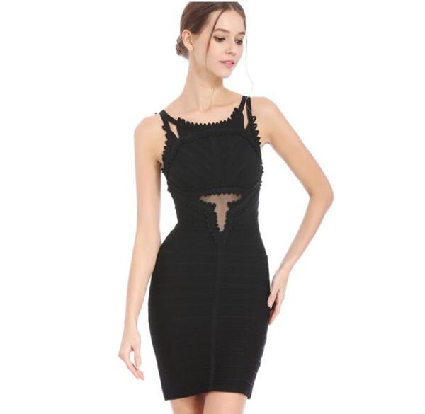 

casual dresses o-neck celebrity mini white black tank ganzy hollow out vintage evening party dress bandage wholesale, Black;gray