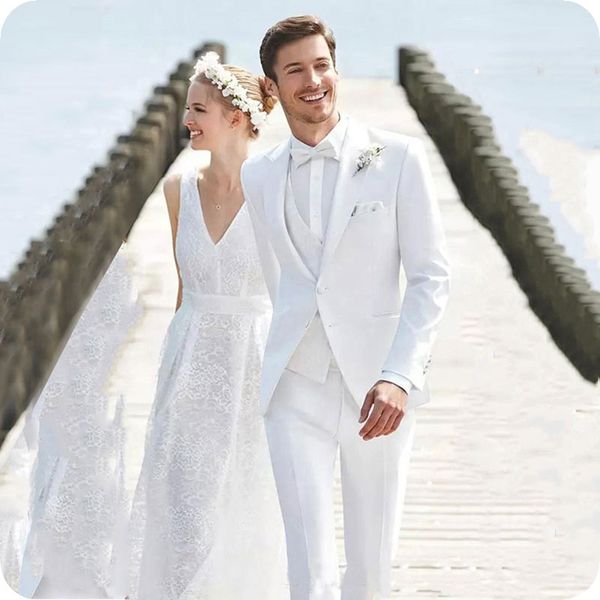 

white slim fit groom suits for men wedding tuxedos peaked design blazer costume homme three-piece jacket pants vest bridegroom outfits, Black;gray