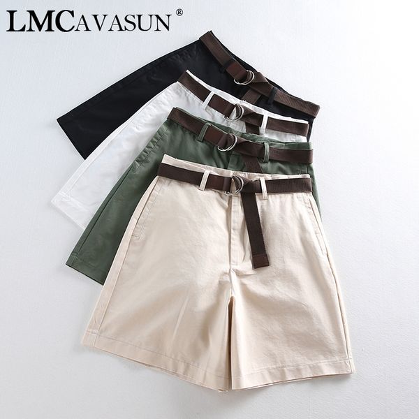 

lmcavasun women's shorts s-xxl high waist women shorts with belt candy color korean style female ants, White;black