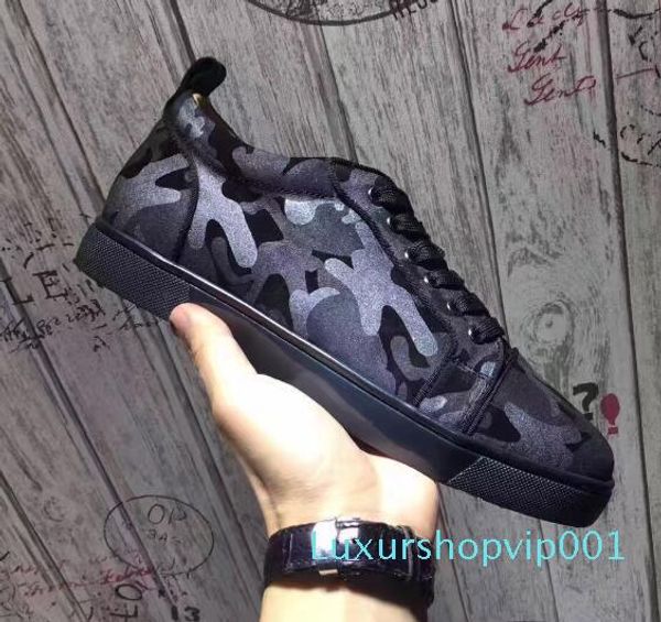 

a luxury designers men low cut camo men shoes red bottom sneakers camo rantus shoes.junior lace-up men's flat shoes party dress wedding, Black