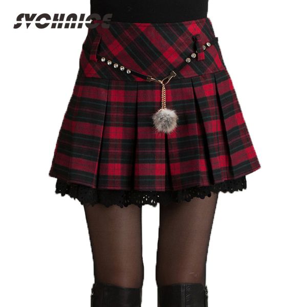 

fashion autumn winter skirt women 2016 lady schoolgirl short gray/red pleated skirt mini plaid skirts women faldas saia 2xl, Black