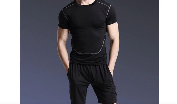 

fashion men's sports suit set t-shirt and pant quick dry, Black;blue