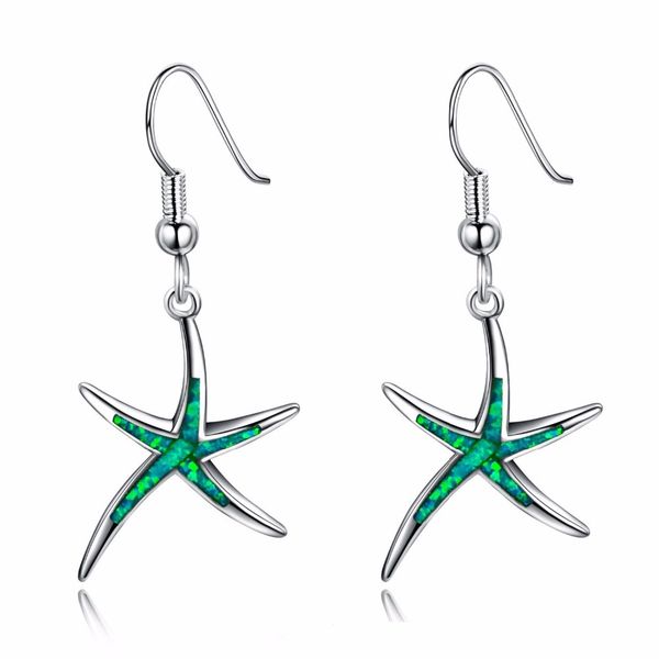 

drop shipping 925 sterling silver starfish drop earrings green blue fire opal women dangle earrings pendientes