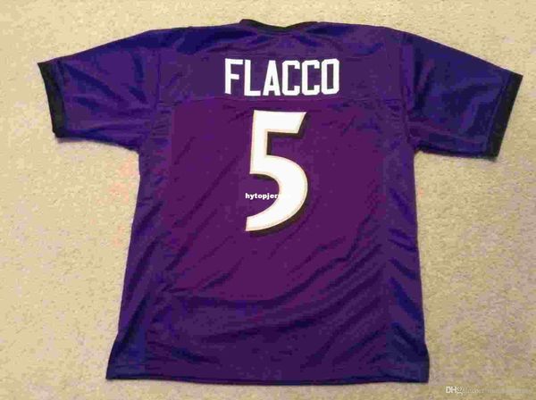 

retro custom sewn stitched #5 joe flacco purple mitchell & ness jersey high-end men's football jerseys college ncaa, Black;red