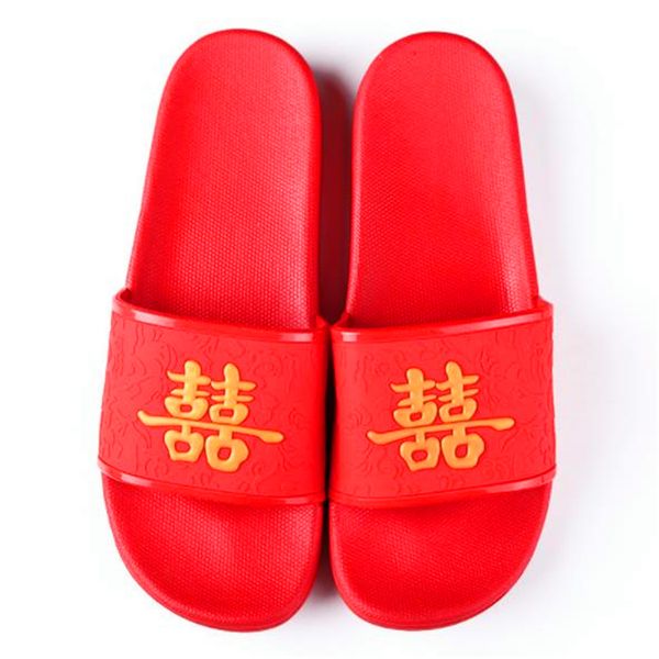 

shoes woman man chinese style festive red sandals and slippers men and women non-slip couple bathroom shower slide husband wife, Black