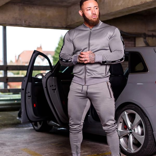 

men's jogging running sporting suit clothes autumn winter tracksuit zipper coat pants male sportswear gym fitness sports, Black;blue