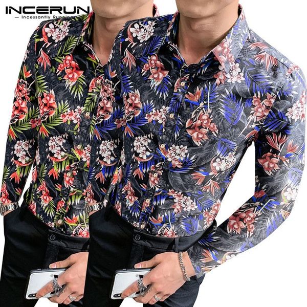 

incerun autumn casual men retro floral print long sleeve lapel stylish shirt trend high street british style button mens blouse, White;black