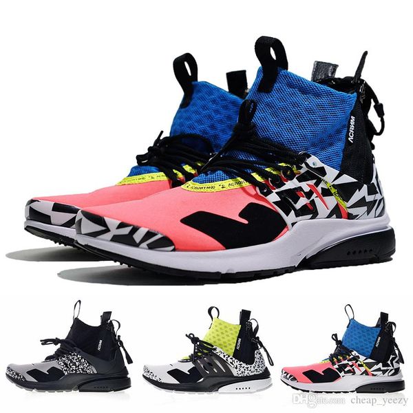 

acronym x presto mid v2 running shoes mens yellow black white darts street sneakers womens camouflage graffiti boots 36-45