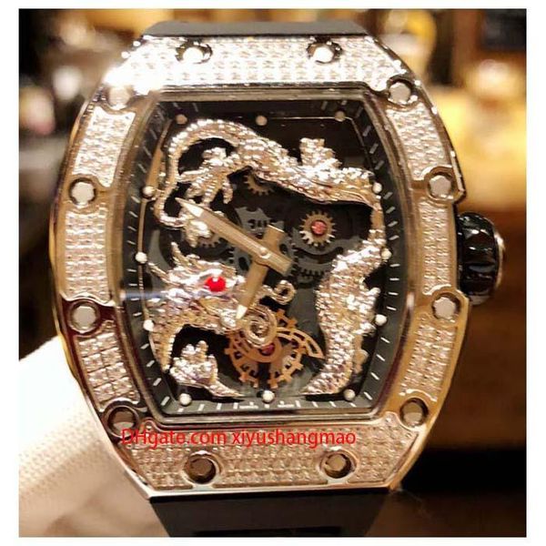 

ric35-1 luxury men's watch, movement watch, rm057 series, imported rubber strap, original folding buckle.diamond case, Slivery;brown