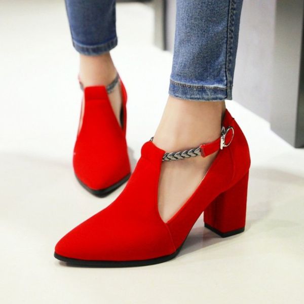 

fanyuan heels new arrival women pumps flock square high heels pointed toe summer dress shoes ladies office shoes black