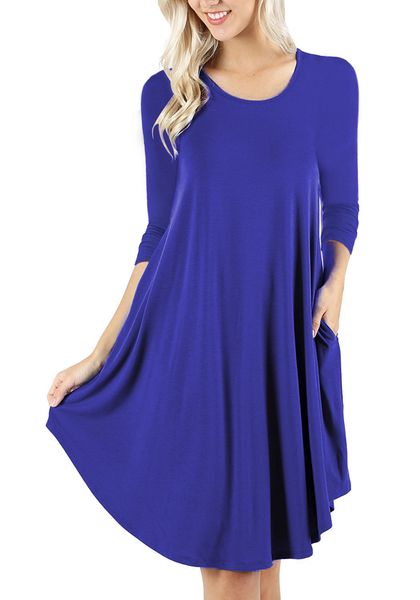 

women casual dresses european and american fashion solid color dress royal blue, Black;gray