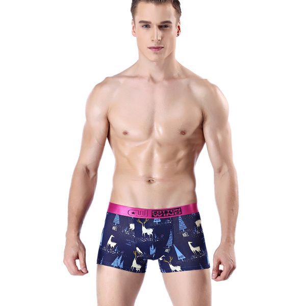 

2019 cotton style autumn and winter new deer print men's underwear cotton blend breathable boxer shorts, Black;white
